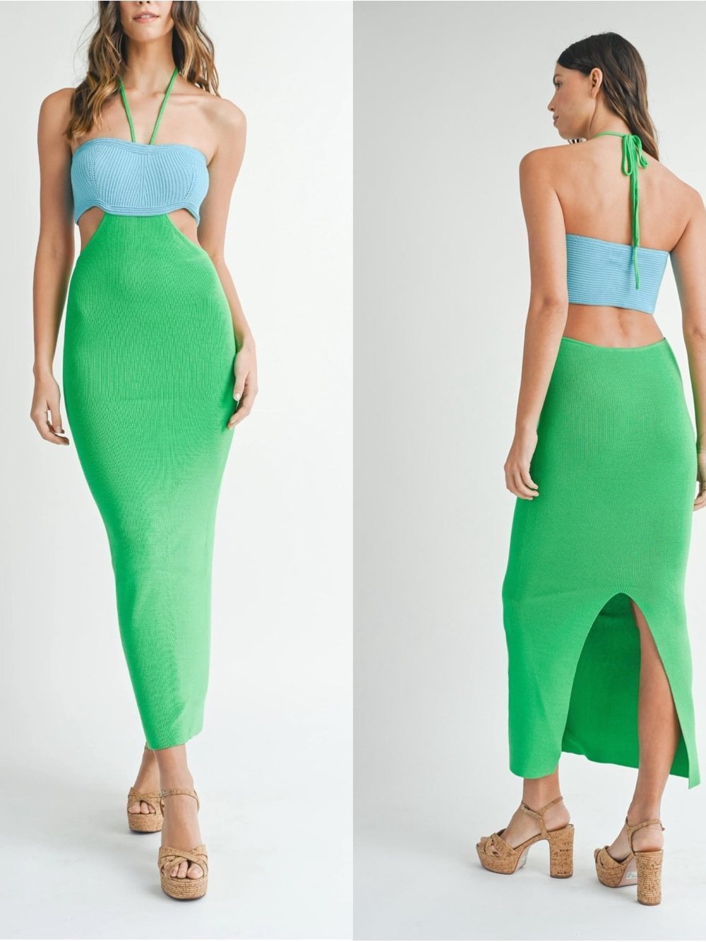 Mable The Aqua Ribbed Maxi Dress Size Large